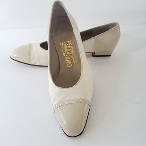 Salvatore Ferragamo Classic cream & tan low heels